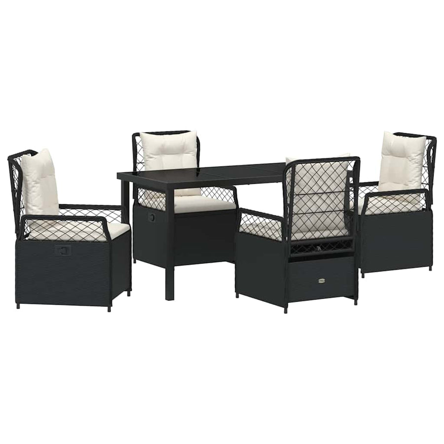 Tuin eettafelset 5 pcs Zwart poly rattan