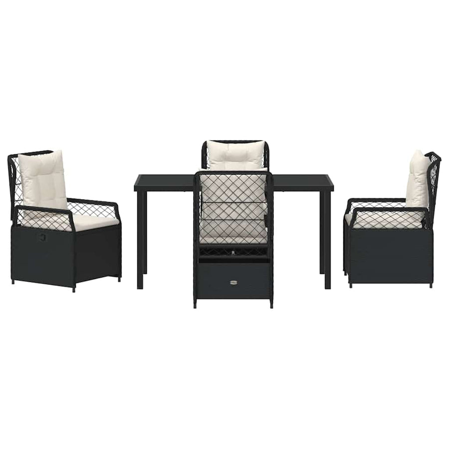 Tuin eettafelset 5 pcs Zwart poly rattan