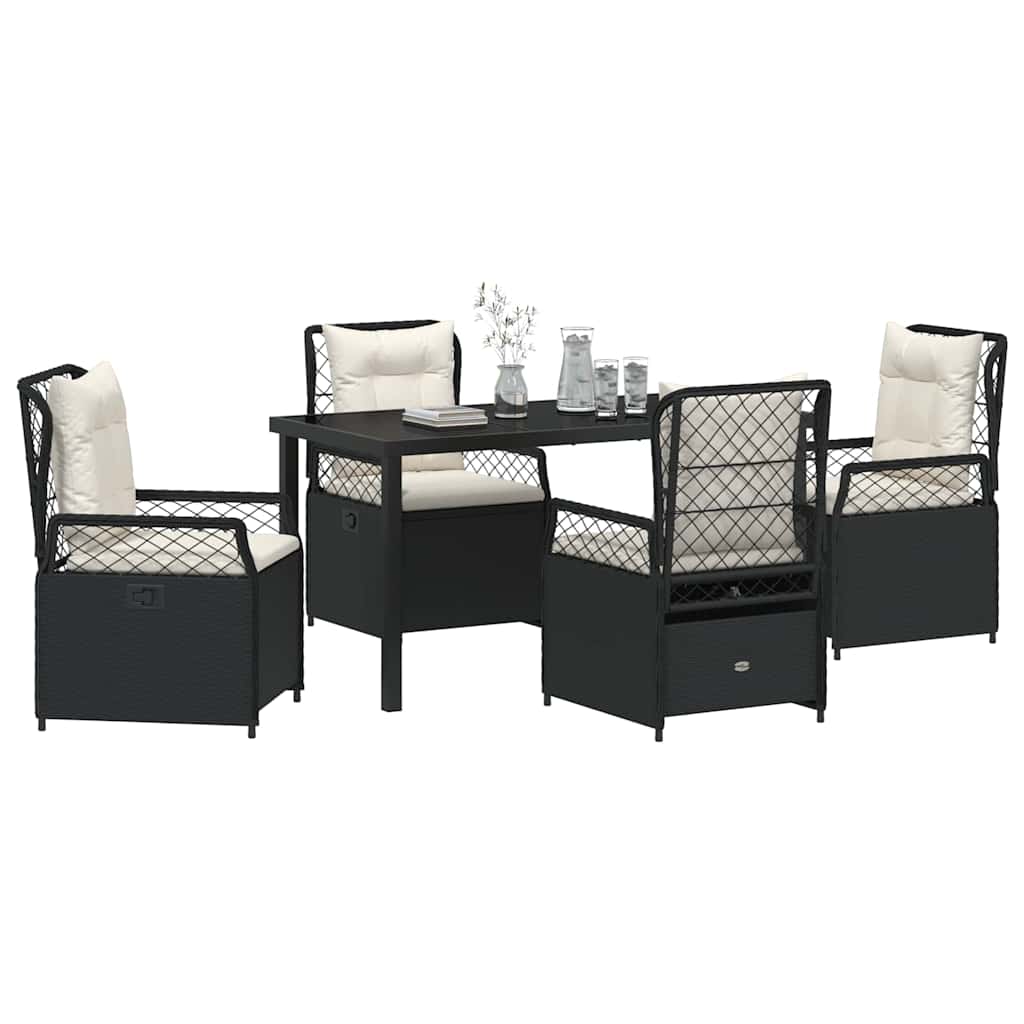 Tuin eettafelset 5 pcs Zwart poly rattan
