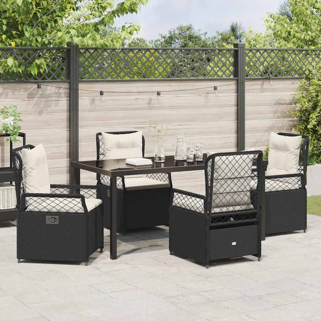Tuin eettafelset 5 pcs Zwart poly rattan