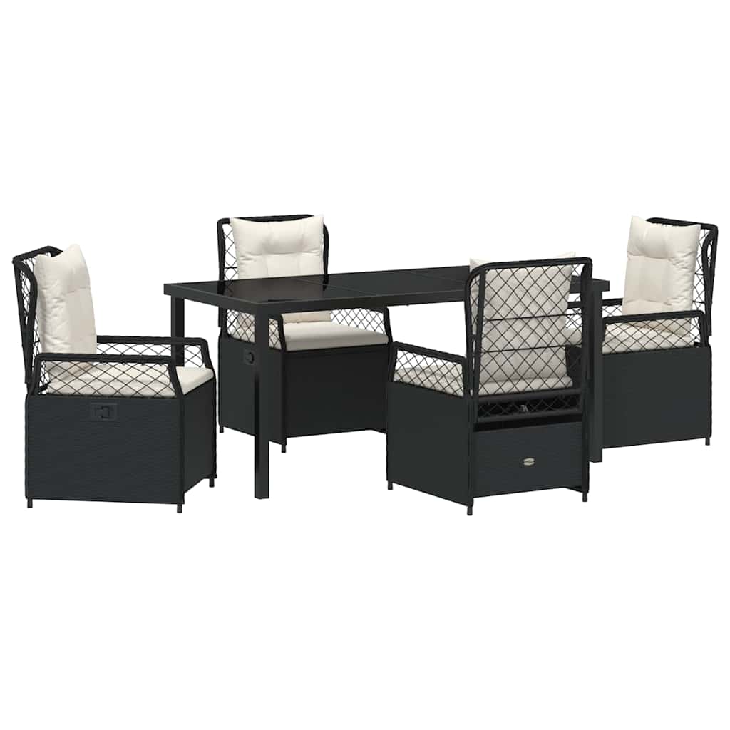 Tuin eettafelset 5 pcs Zwart poly rattan