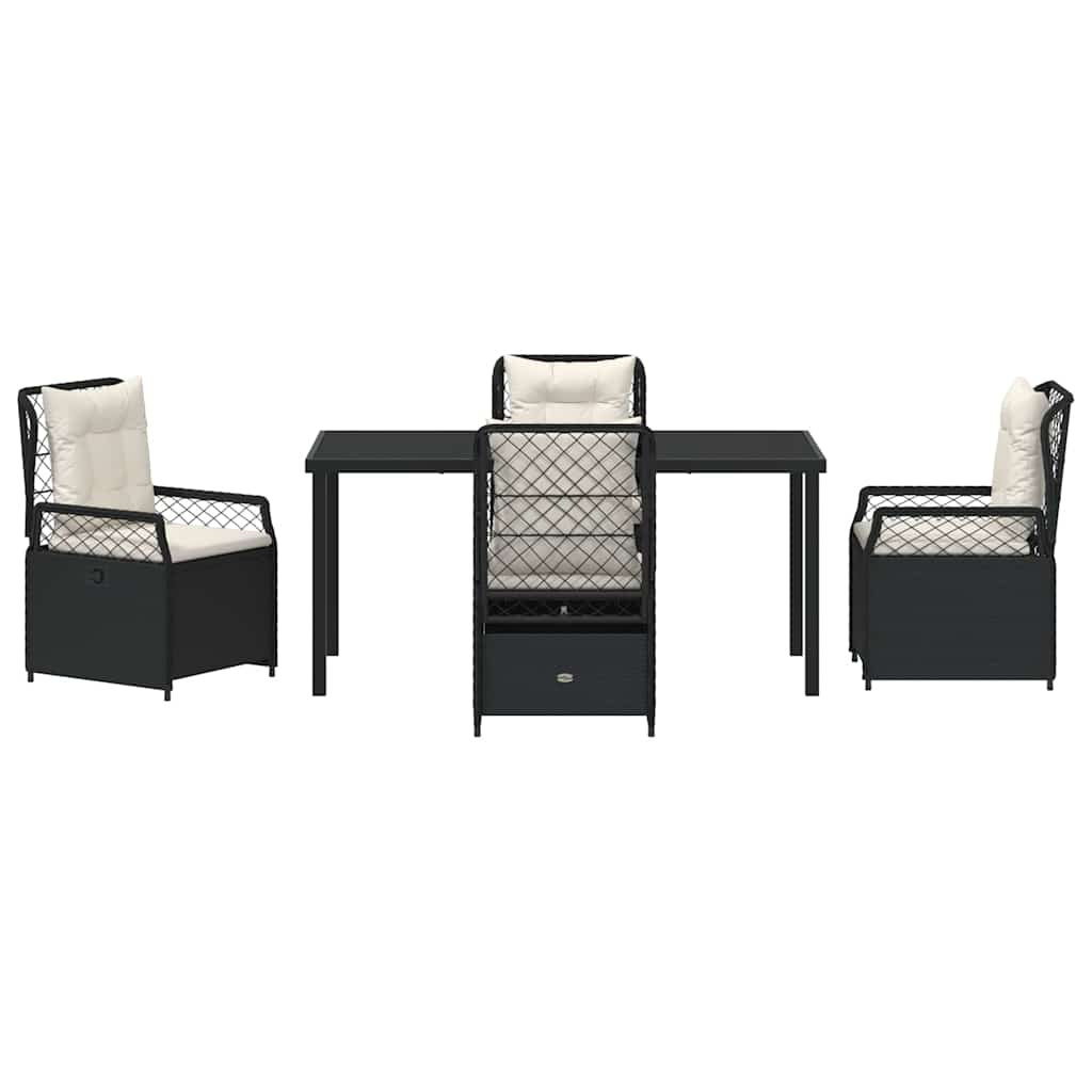 Tuin eettafelset 5 pcs Zwart poly rattan