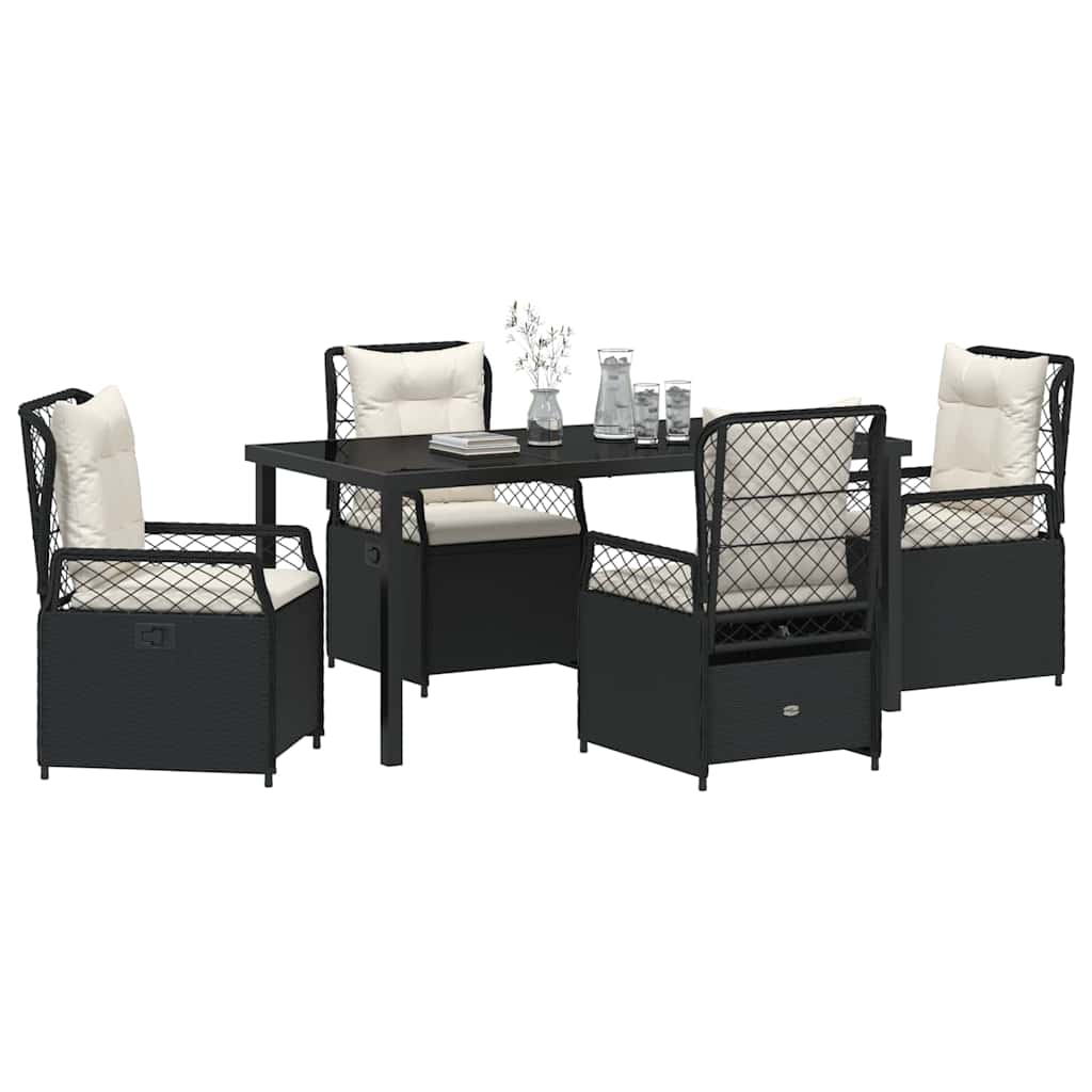Tuin eettafelset 5 pcs Zwart poly rattan