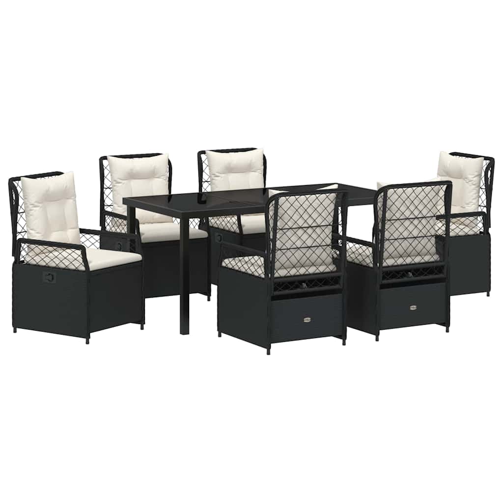 Tuin eettafelset 7 pcs Zwart poly rattan