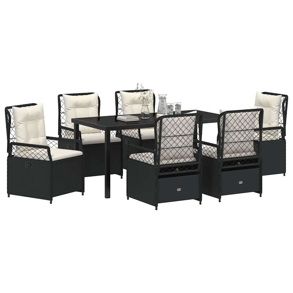 Tuin eettafelset 7 pcs Zwart poly rattan