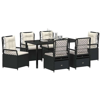 Tuin eettafelset 7 pcs Zwart poly rattan
