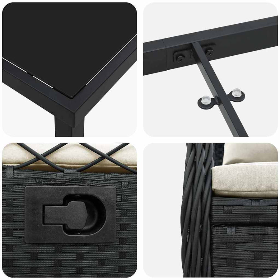 Tuin eettafelset 7 pcs Zwart poly rattan