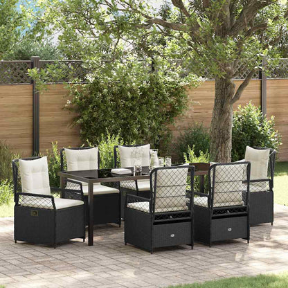 Tuin eettafelset 7 pcs Zwart poly rattan