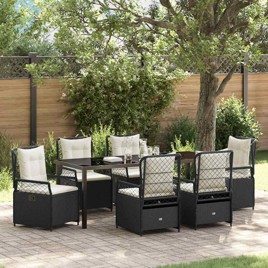 Tuin eettafelset 7 pcs Zwart poly rattan