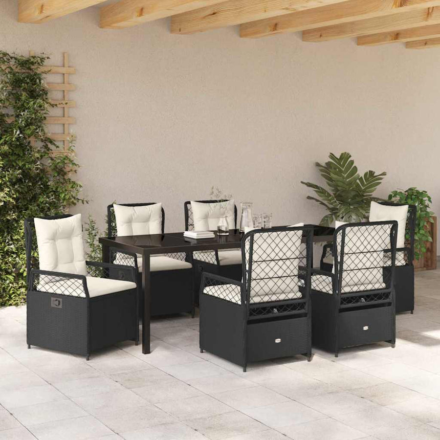 Tuin eettafelset 7 pcs Zwart poly rattan