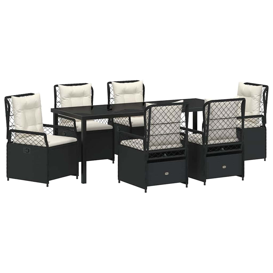 Tuin eettafelset 7 pcs Zwart poly rattan