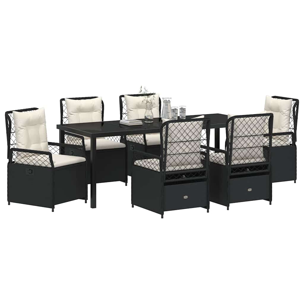 Tuin eettafelset 7 pcs Zwart poly rattan