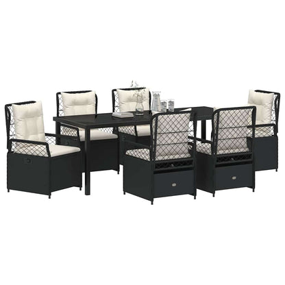 Tuin eettafelset 7 pcs Zwart poly rattan
