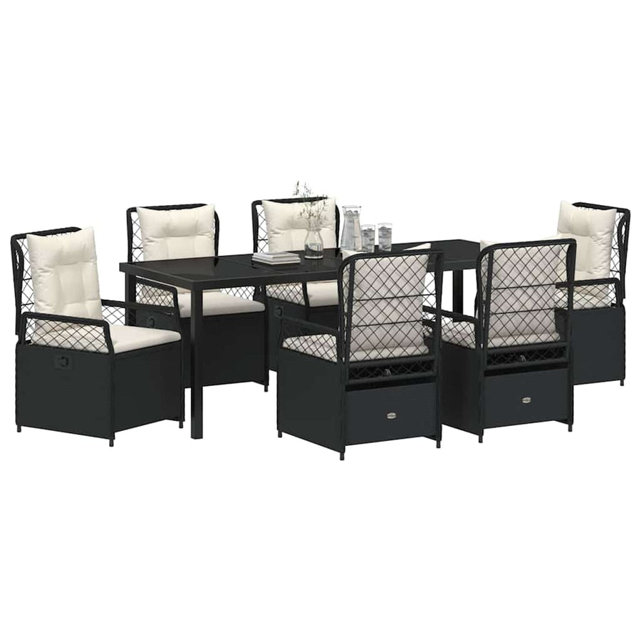 Tuin eettafelset 7 pcs Zwart poly rattan