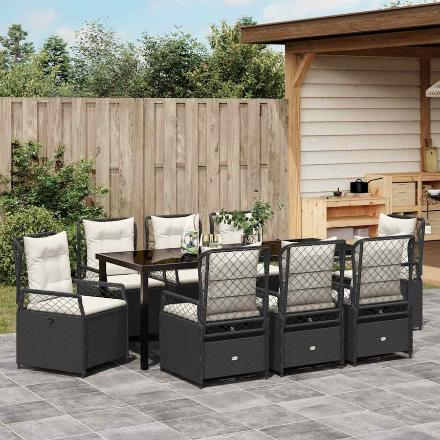 Tuin eettafelset 9 pcs Zwart poly rattan