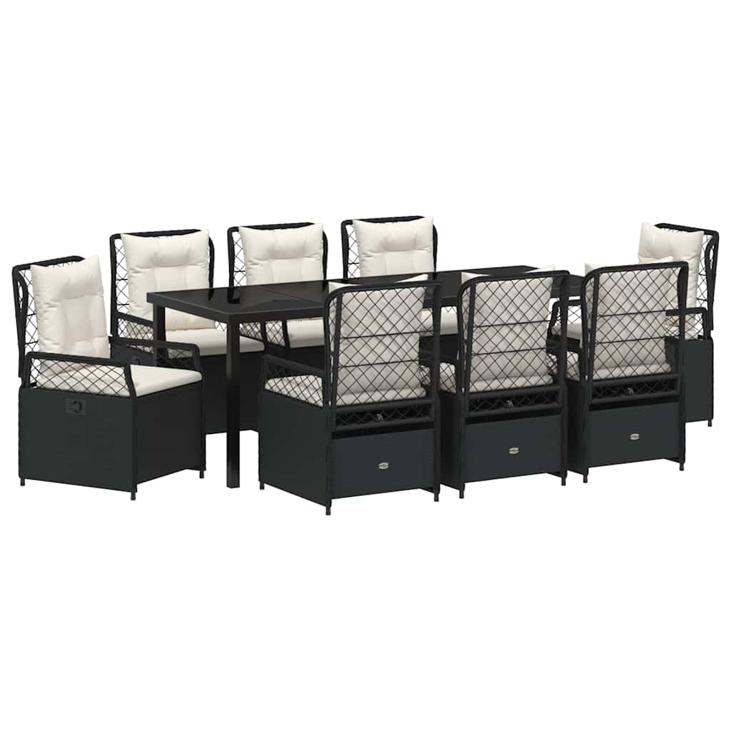 Tuin eettafelset 9 pcs Zwart poly rattan