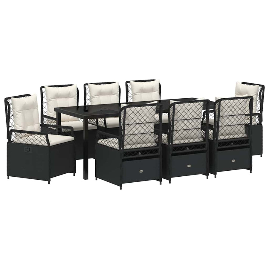 Tuin eettafelset 9 pcs Zwart poly rattan
