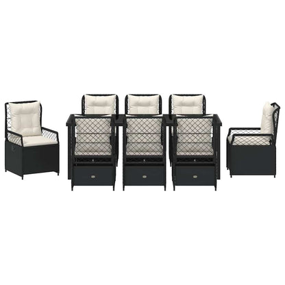 Tuin eettafelset 9 pcs Zwart poly rattan
