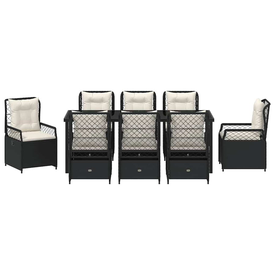 Tuin eettafelset 9 pcs Zwart poly rattan
