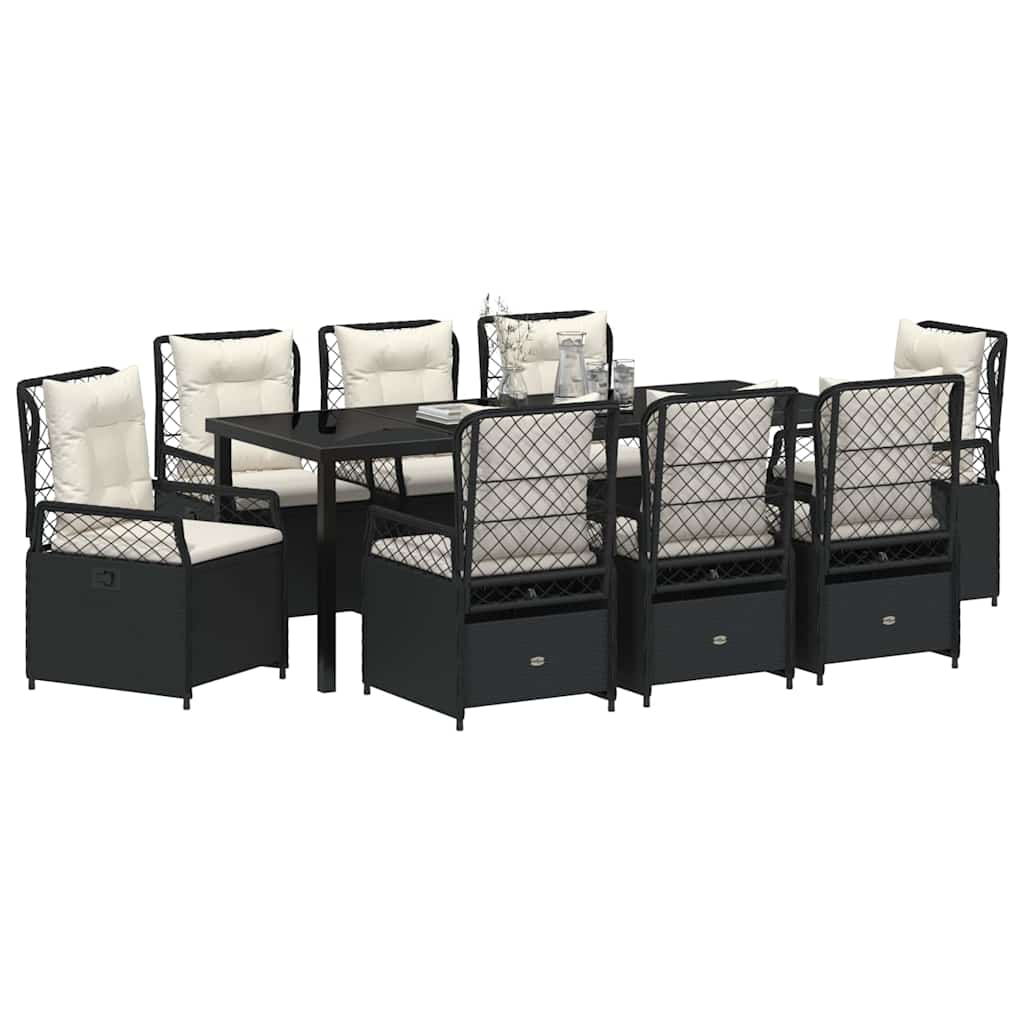 Tuin eettafelset 9 pcs Zwart poly rattan