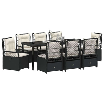 Tuin eettafelset 9 pcs Zwart poly rattan