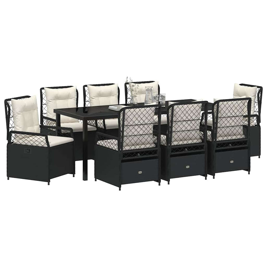 Tuin eettafelset 9 pcs Zwart poly rattan