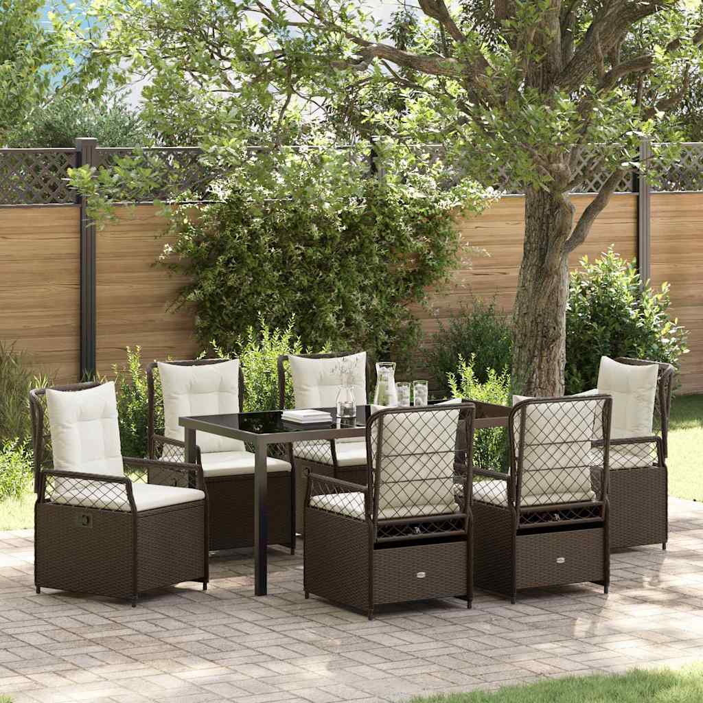 Tuin eettafelset 7 pcs Bruin poly rattan