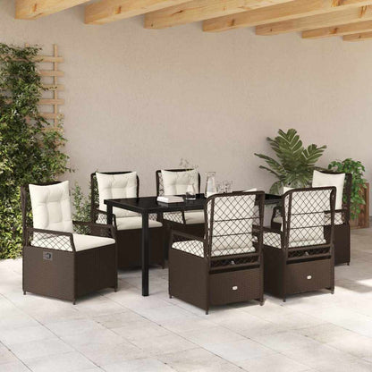 Tuin eettafelset 7 pcs Bruin poly rattan