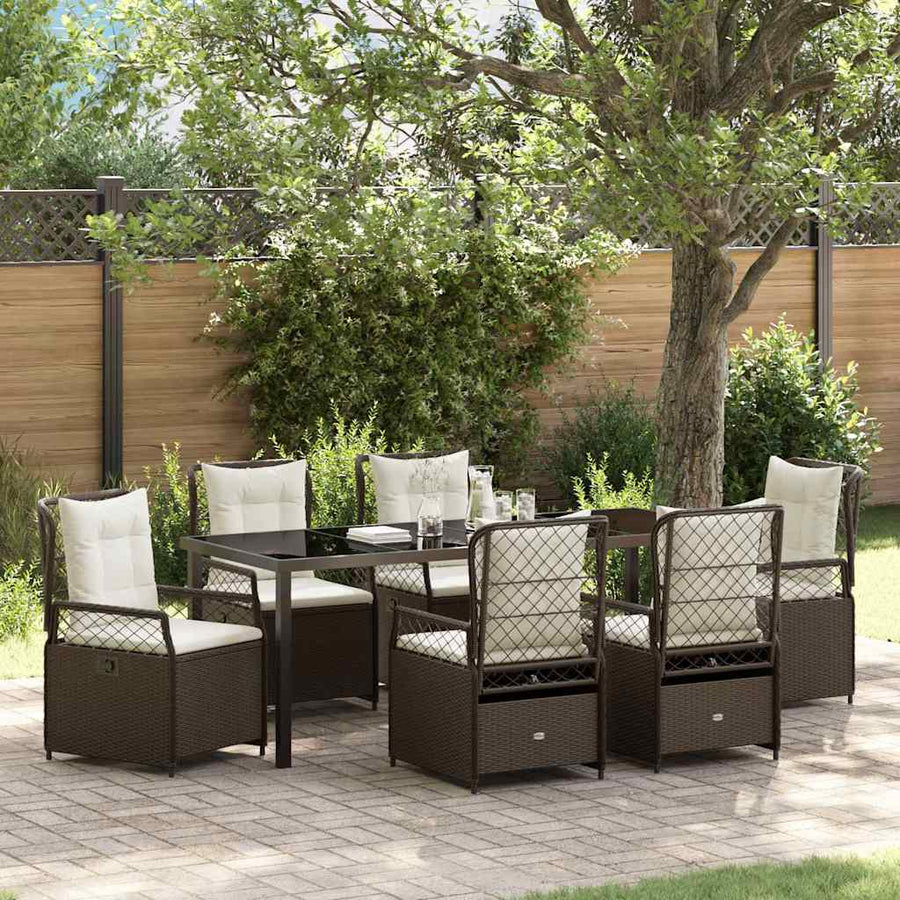 Tuin eettafelset 7 pcs Bruin poly rattan