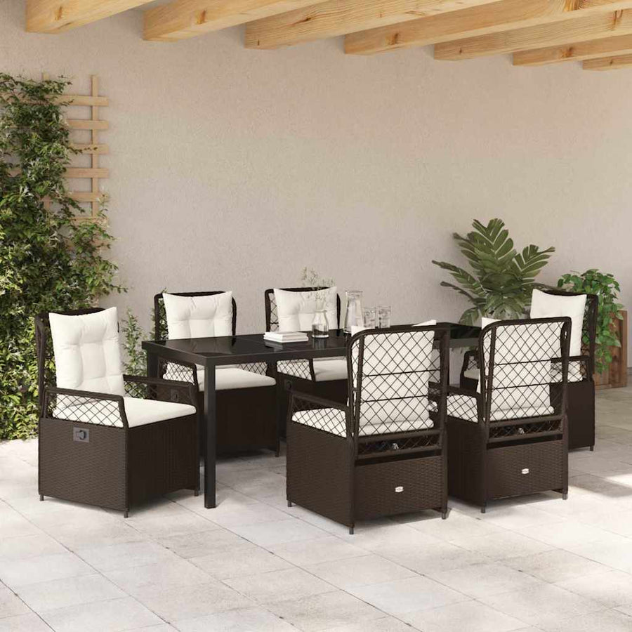 Tuin eettafelset 7 pcs Bruin poly rattan