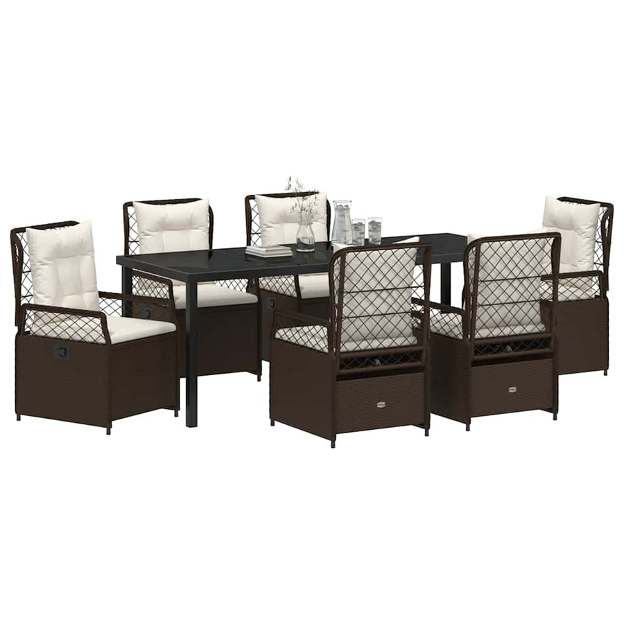 Tuin eettafelset 7 pcs Bruin poly rattan