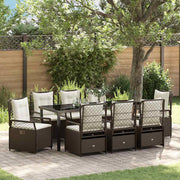 Tuin eettafelset poly rattan bruin 9-delig