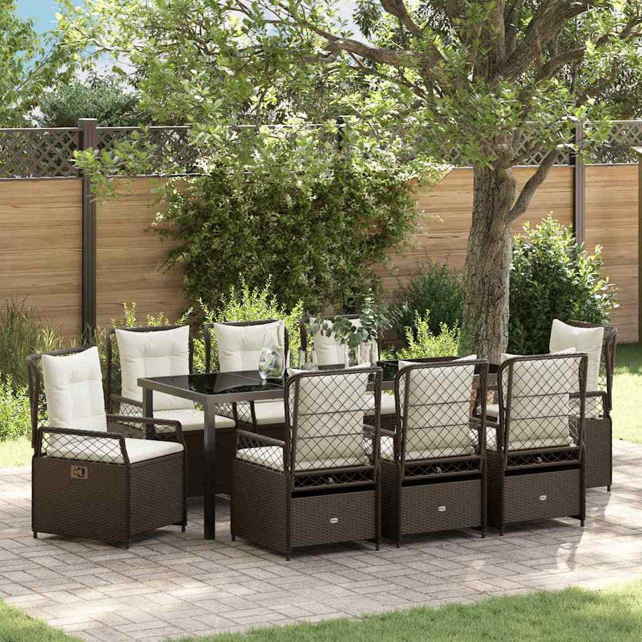 Tuin eettafelset 9 pcs Bruin poly rattan