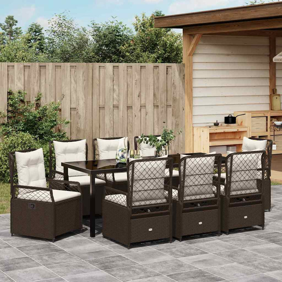 Tuin eettafelset 9 pcs Bruin poly rattan