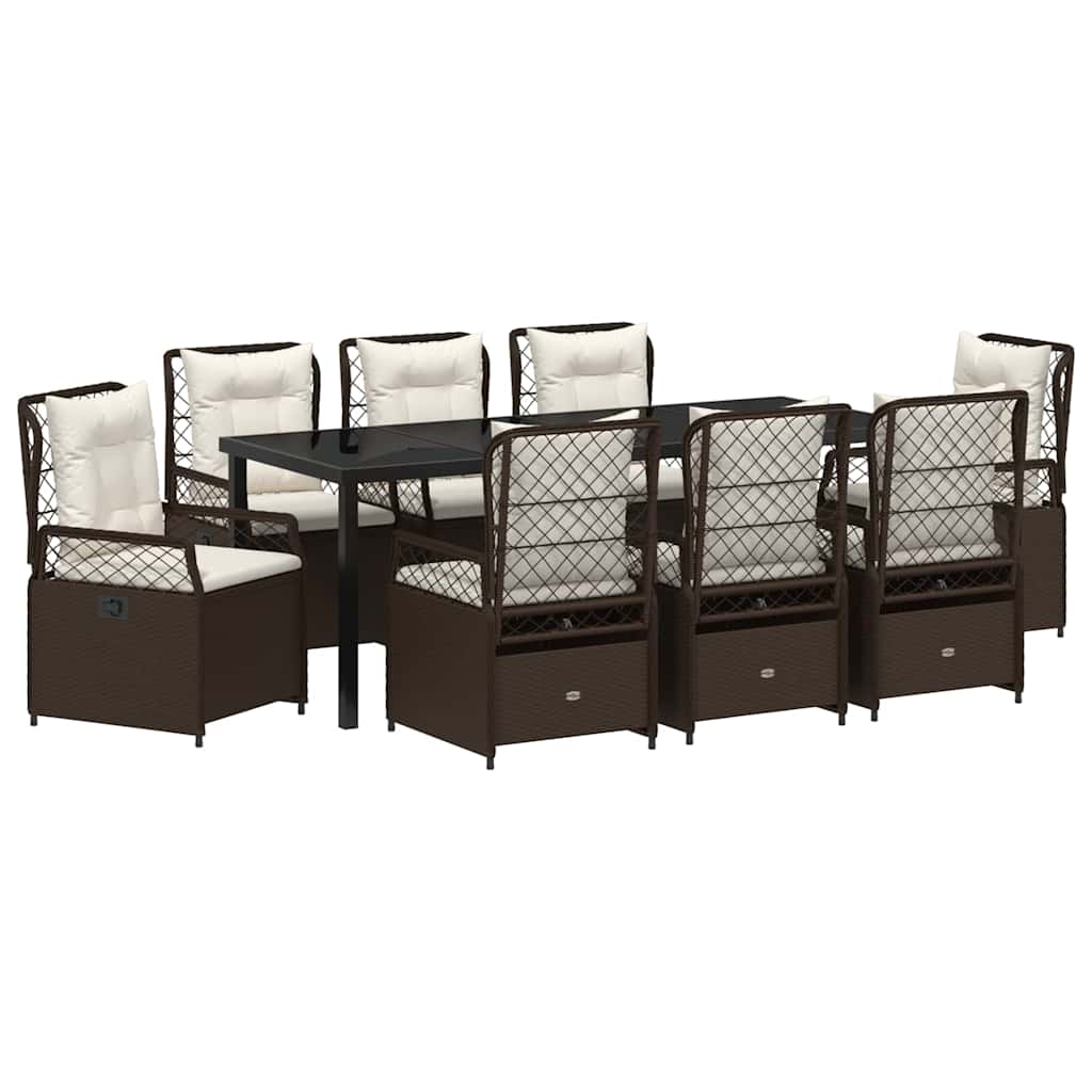 Tuin eettafelset 9 pcs Bruin poly rattan