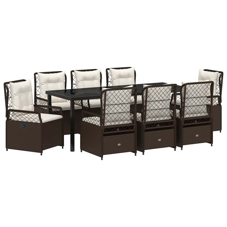 Tuin eettafelset 9 pcs Bruin poly rattan