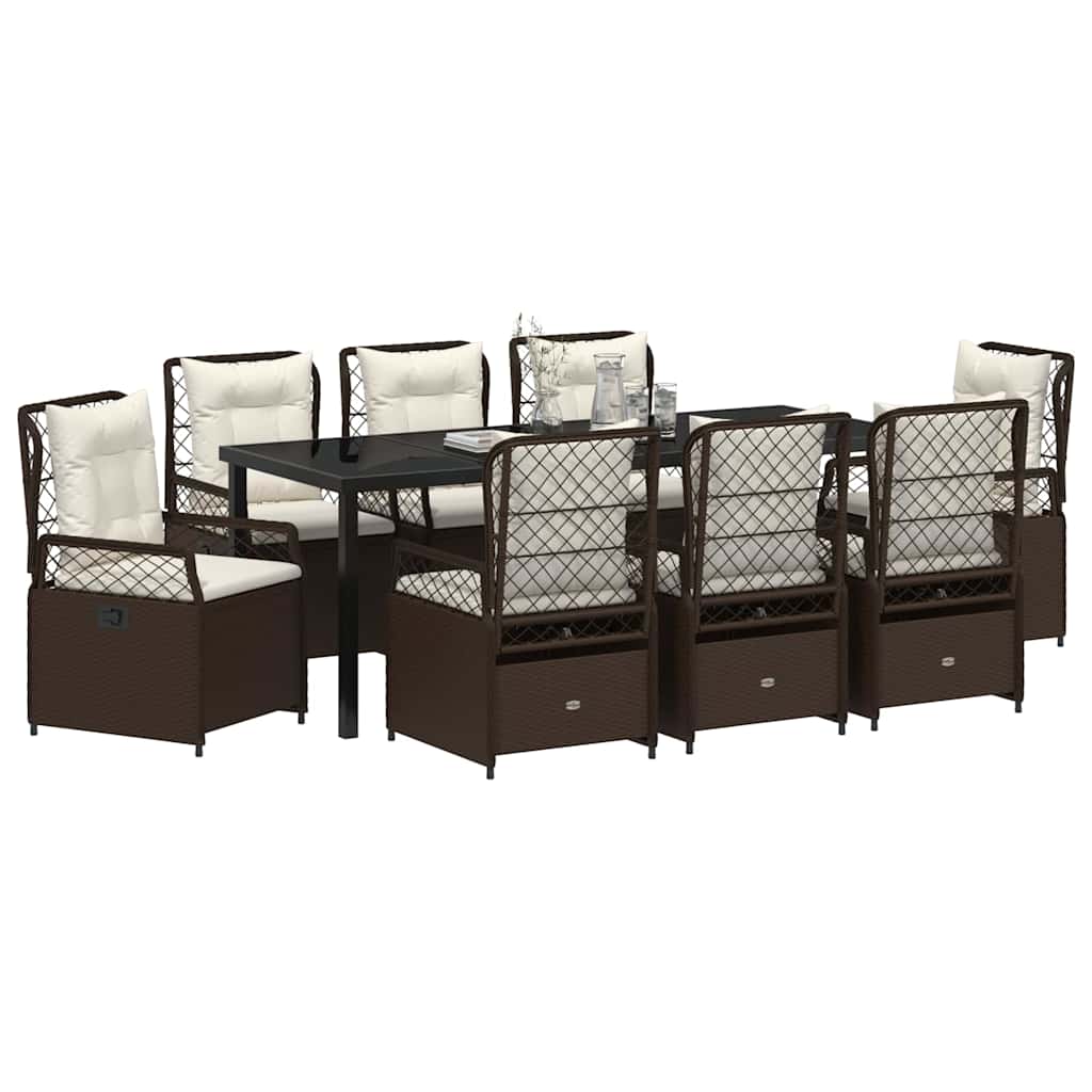 Tuin eettafelset 9 pcs Bruin poly rattan
