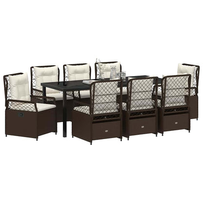 Tuin eettafelset 9 pcs Bruin poly rattan