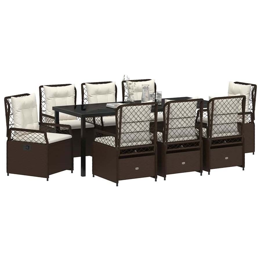 Tuin eettafelset 9 pcs Bruin poly rattan