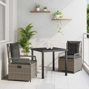 Tuin eettafelset 3-delig poly rattan grijs