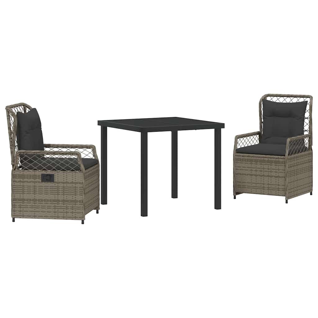 Tuin eettafelset 3 pcs Grijs poly rattan
