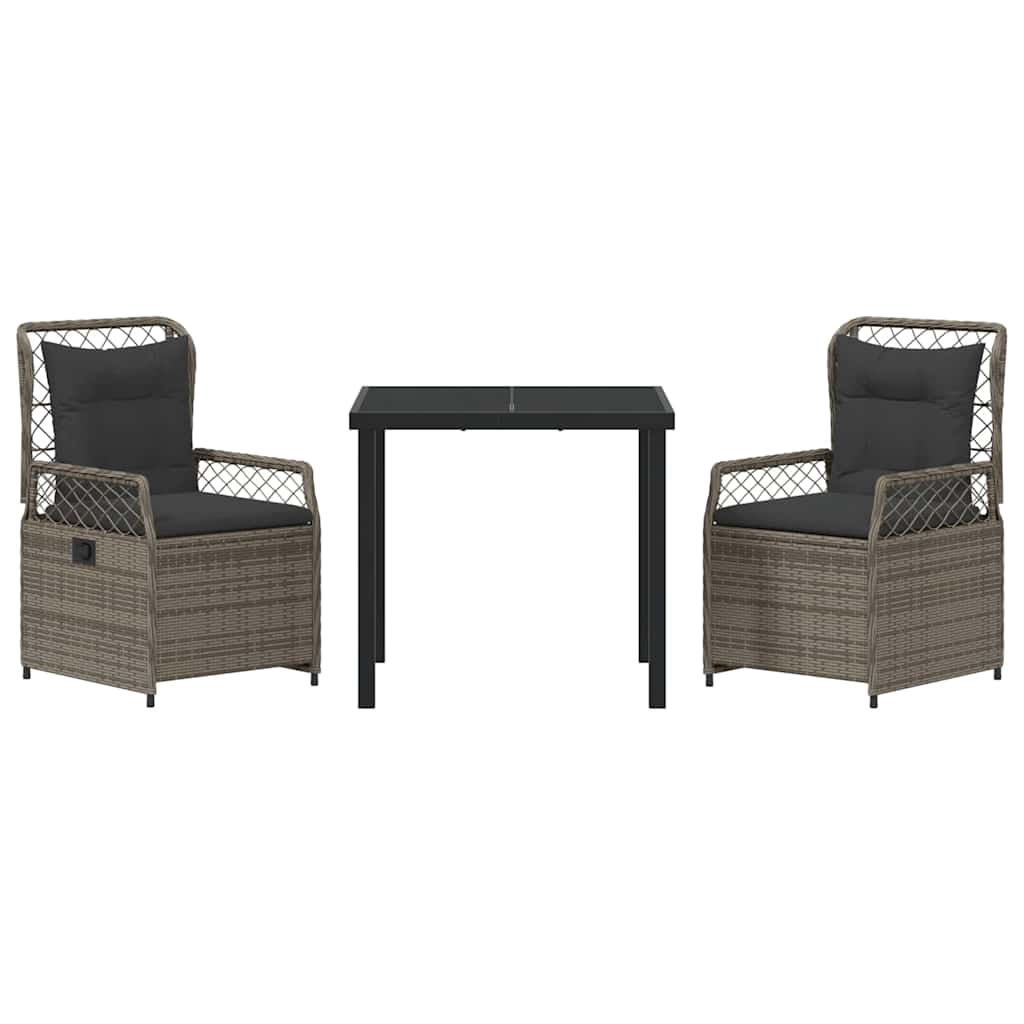 Tuin eettafelset 3 pcs Grijs poly rattan