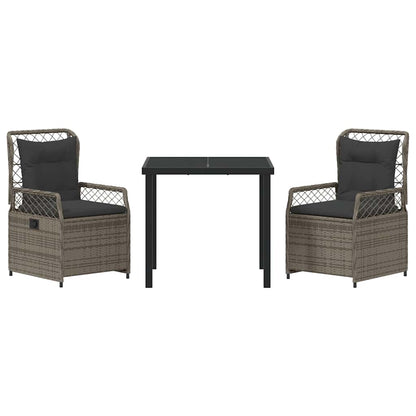 Tuin eettafelset 3 pcs Grijs poly rattan