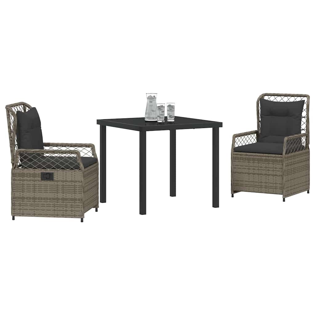 Tuin eettafelset 3 pcs Grijs poly rattan