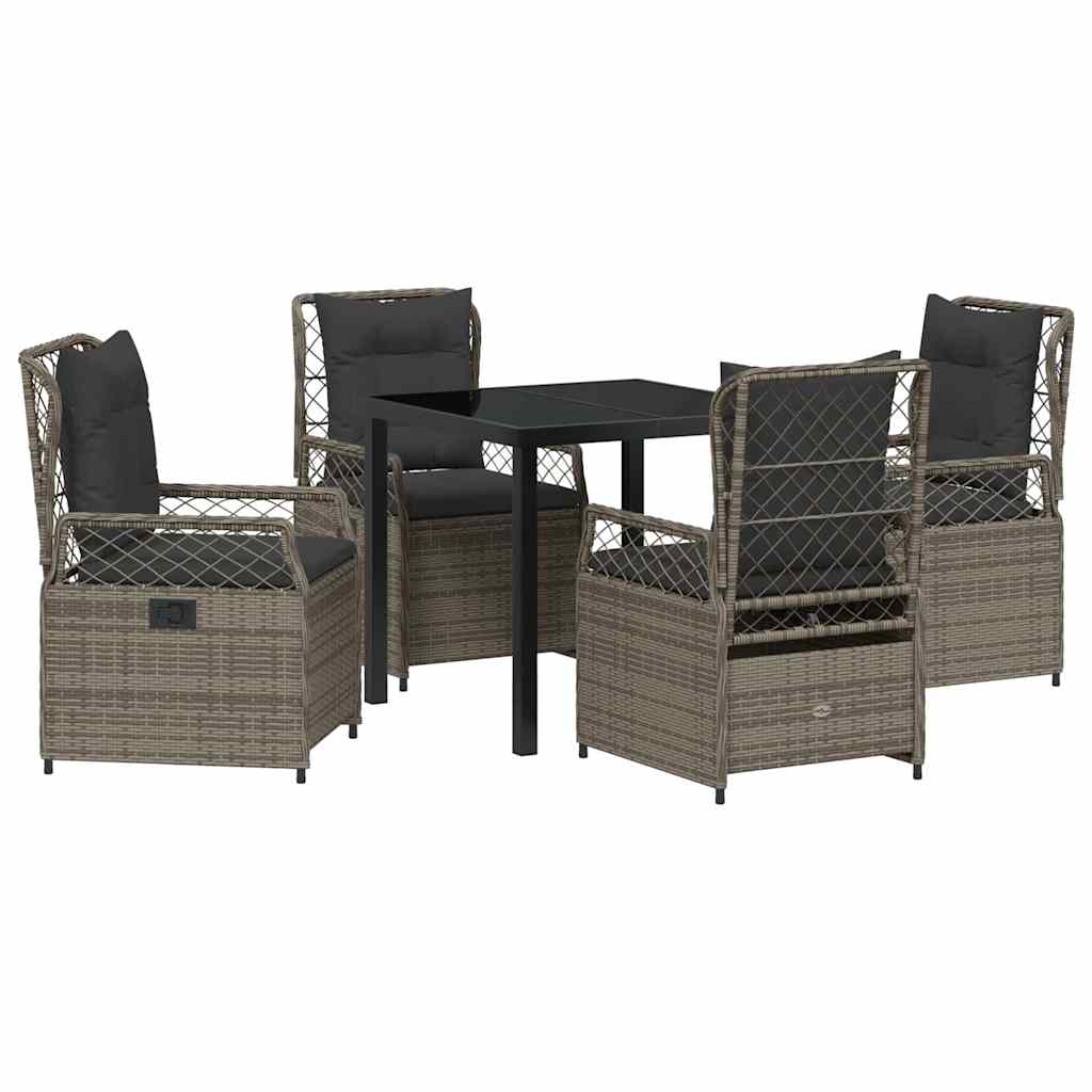 Tuin eettafelset 5 pcs Grijs poly rattan