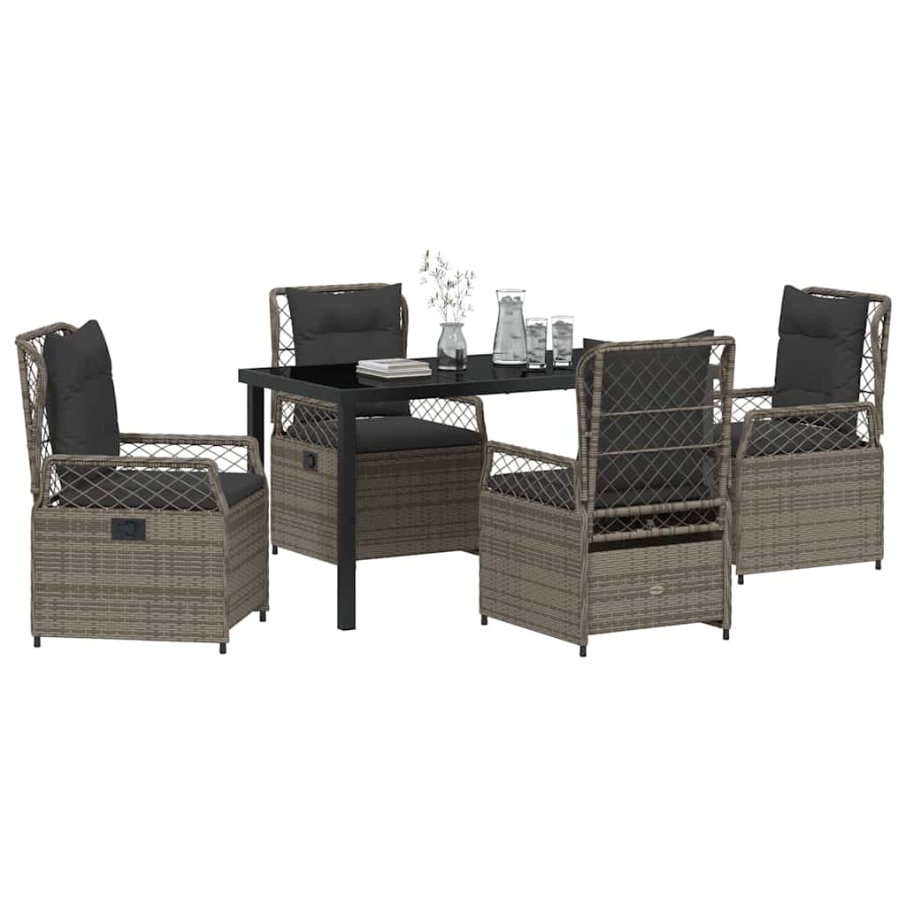 Tuin eettafelset 5 pcs Grijs poly rattan