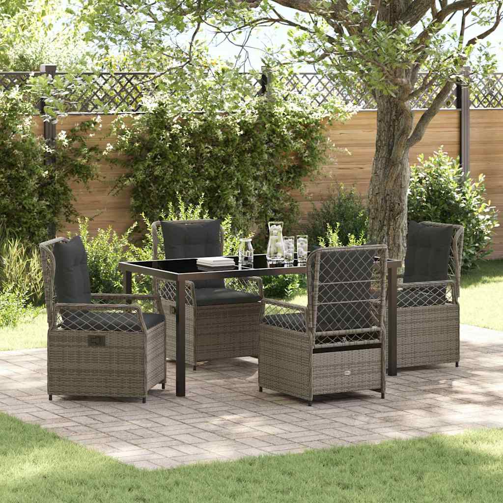 Tuin eettafelset 5 pcs Grijs poly rattan
