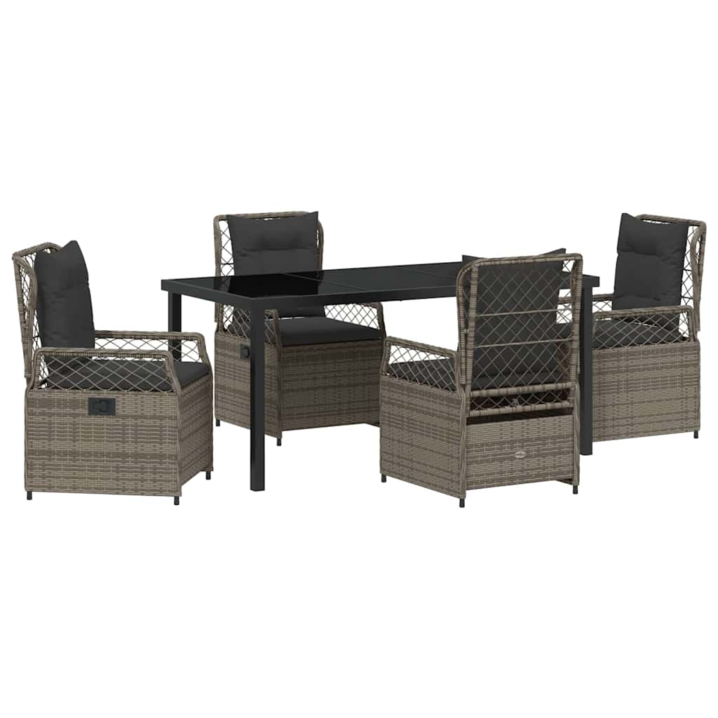 Tuin eettafelset 5 pcs Grijs poly rattan