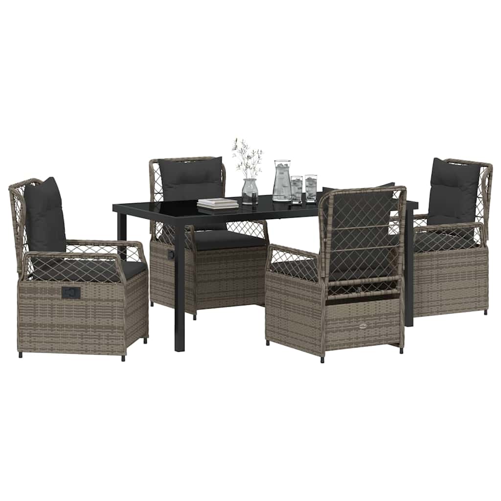 Tuin eettafelset 5 pcs Grijs poly rattan