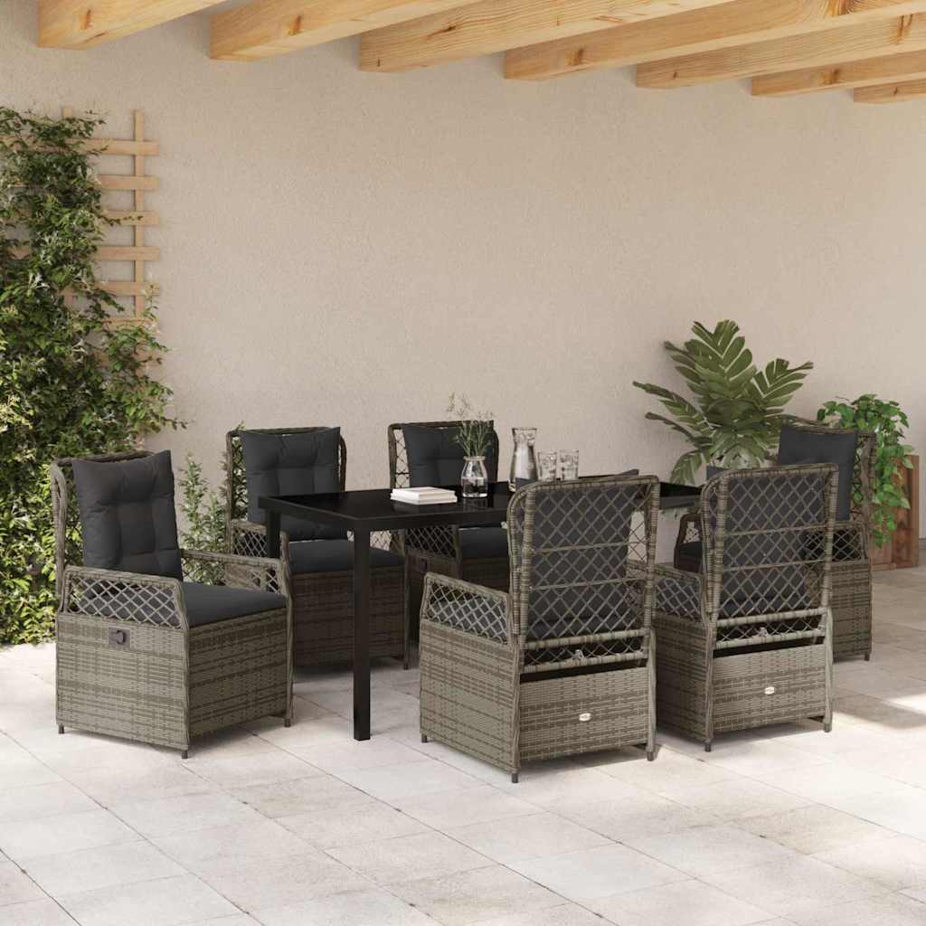 Tuin eettafelset 7 pcs Grijs poly rattan